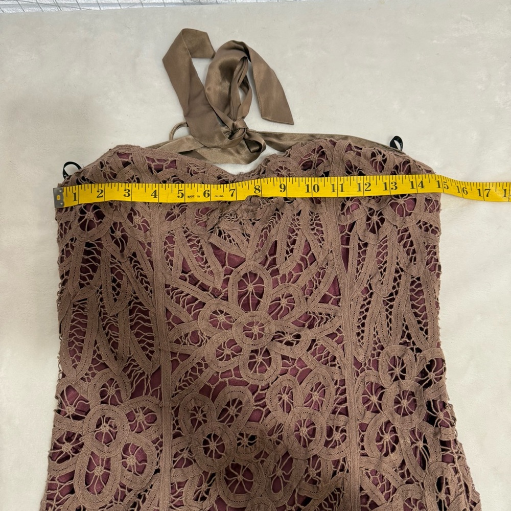 Vintage Betsey Johnson Y2K Crochet & Silk Strapless Halter Dress Size 6 - Picture 7 of 9